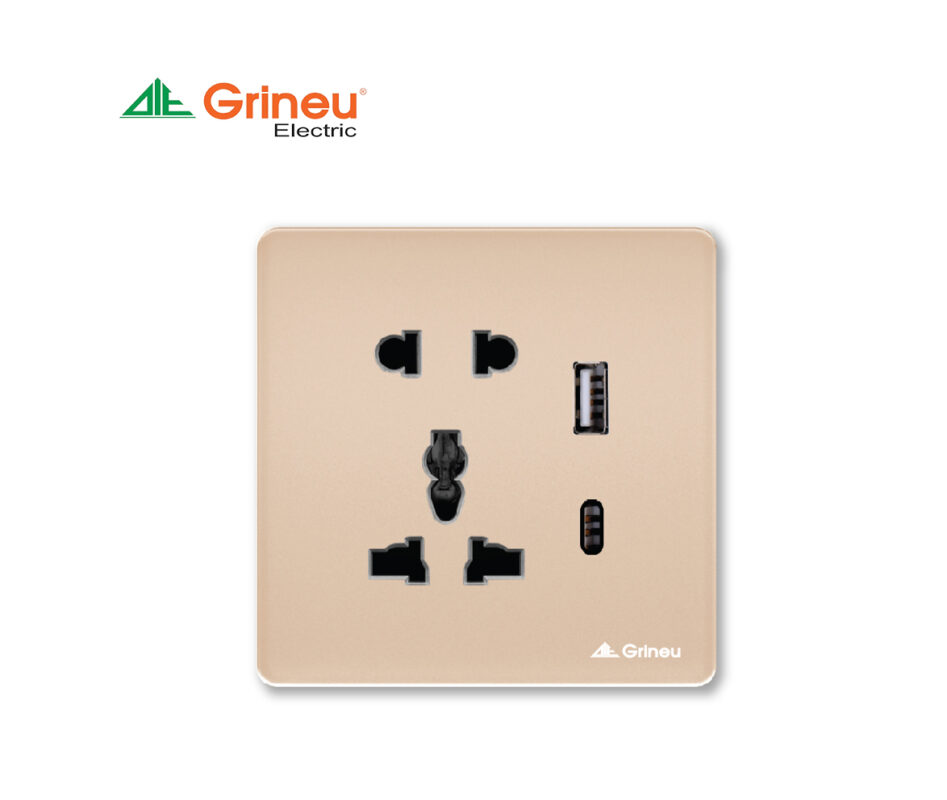 Mặt ổ cắm đa năng 20A 2 cổng USB Grineu