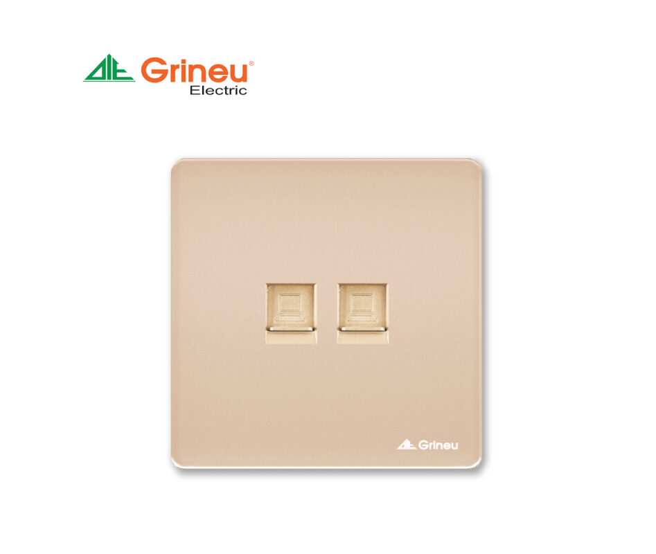 Mặt ổ cắm điện thoại 4 dây + ổ cắm mạng 8 dây Grineu