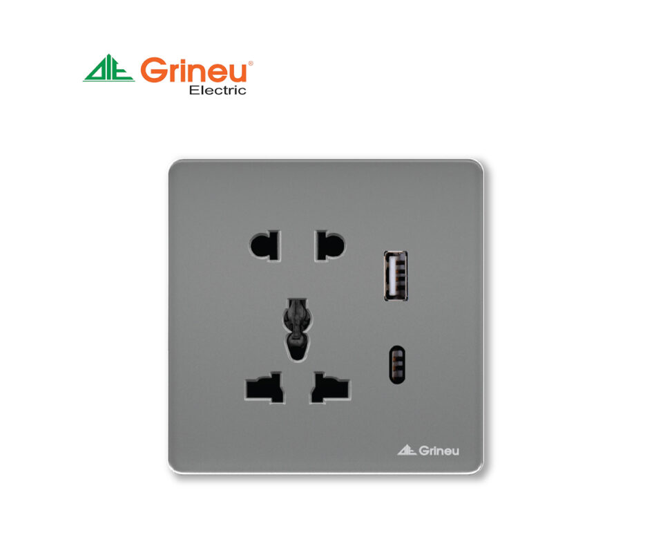 Mặt ổ cắm đa năng 20A 2 cổng USB Grineu