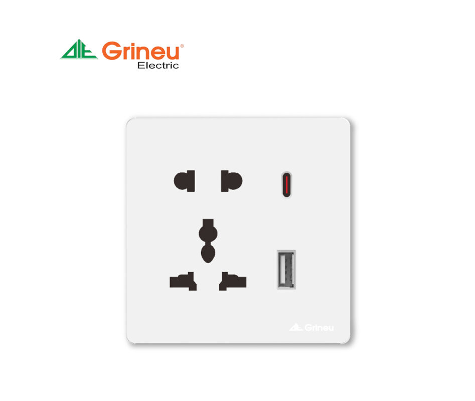 Mặt ổ cắm đa năng 20A 2 cổng USB Grineu